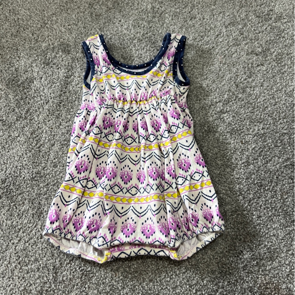Ricrac & ruffles bubble‎ romper baby girl 18M white purple Aztec cotton stretch